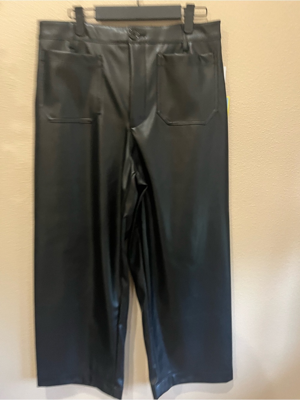 CeCe Black Faux Leather Wide-Leg Pants
